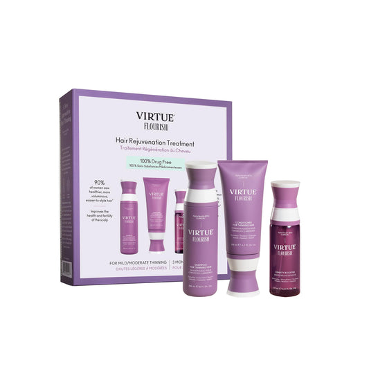 Virtue Flourish Shampoo bottle supports scalp care and fuller-looking hair