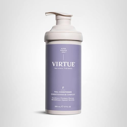 Product shot of VIRTUE conditioner signaling a routine for volume.