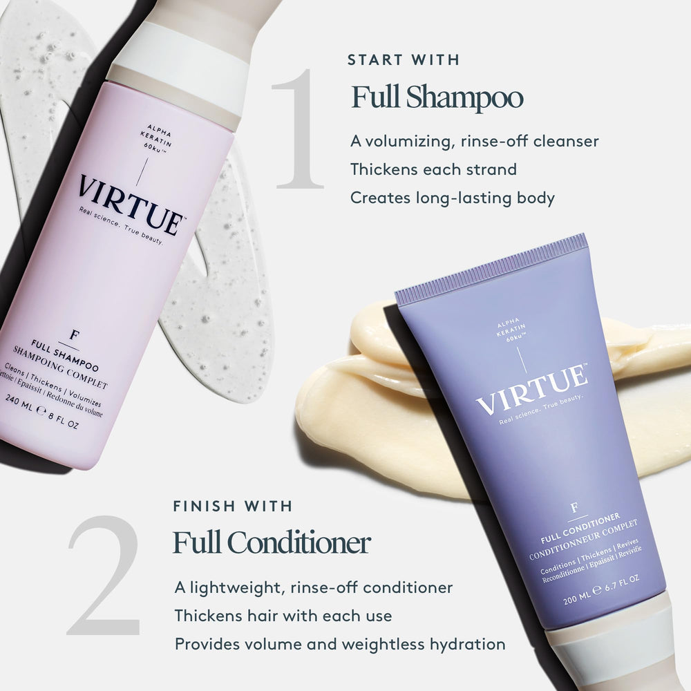 VIRTUE conditioner pump dispensing for easy daily use.