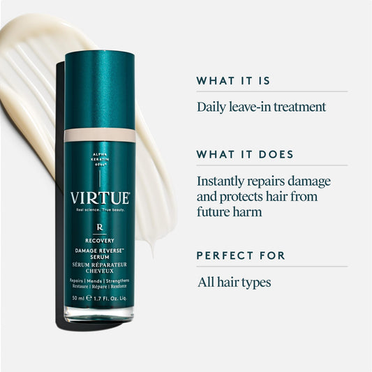 VIRTUE Recovery Damage Reverse creamy-serum texture glides smoothly through hair.