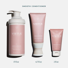 Virtue Smooth Conditioner results on curls look sleek and defined.