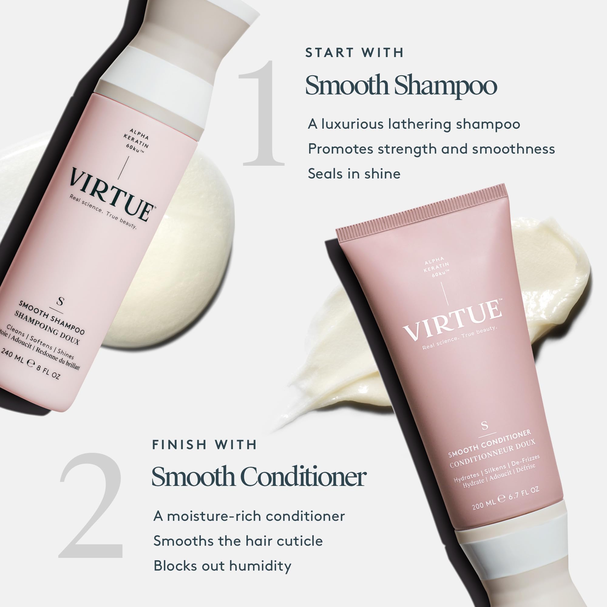 Virtue Smooth Conditioner hair strands closeup with reduced frizz.