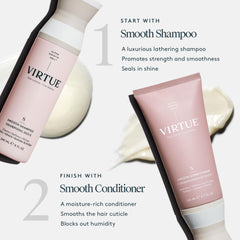 Virtue Smooth Conditioner hair strands closeup with reduced frizz.