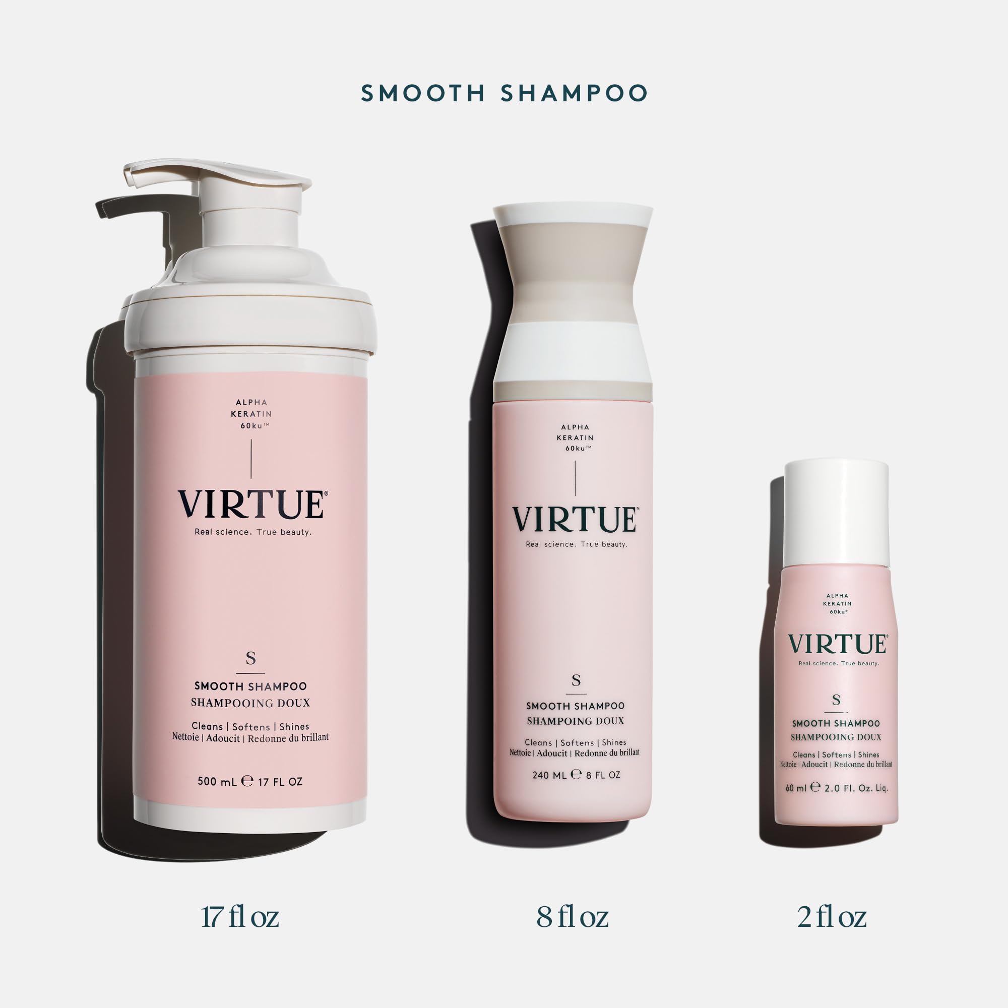 VIRTUE Smooth Shampoo color-safe label on bottle communicates safe for color-treated hair