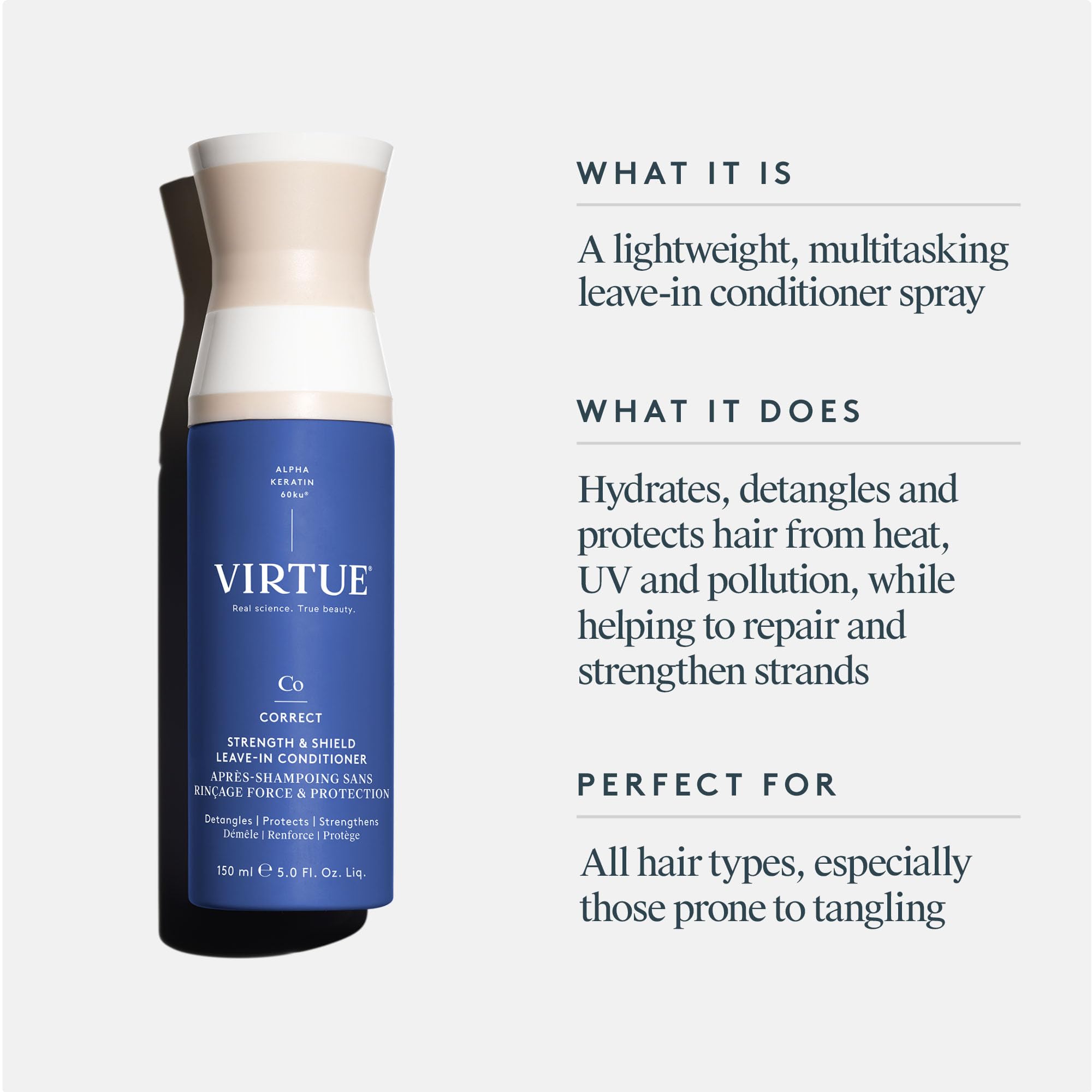 Applying the Virtue leave-in mist for detangling and stronger strands.