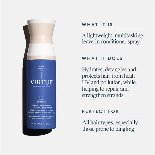 Applying the Virtue leave-in mist for detangling and stronger strands.
