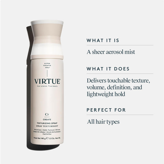 VIRTUE Texturizing Spray being applied for flexible, non-sticky texture