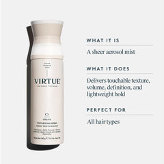 VIRTUE Texturizing Spray being applied for flexible, non-sticky texture