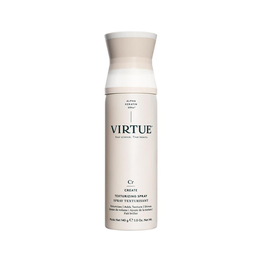 VIRTUE Texturizing Spray bottle showing lightweight texture and added shine