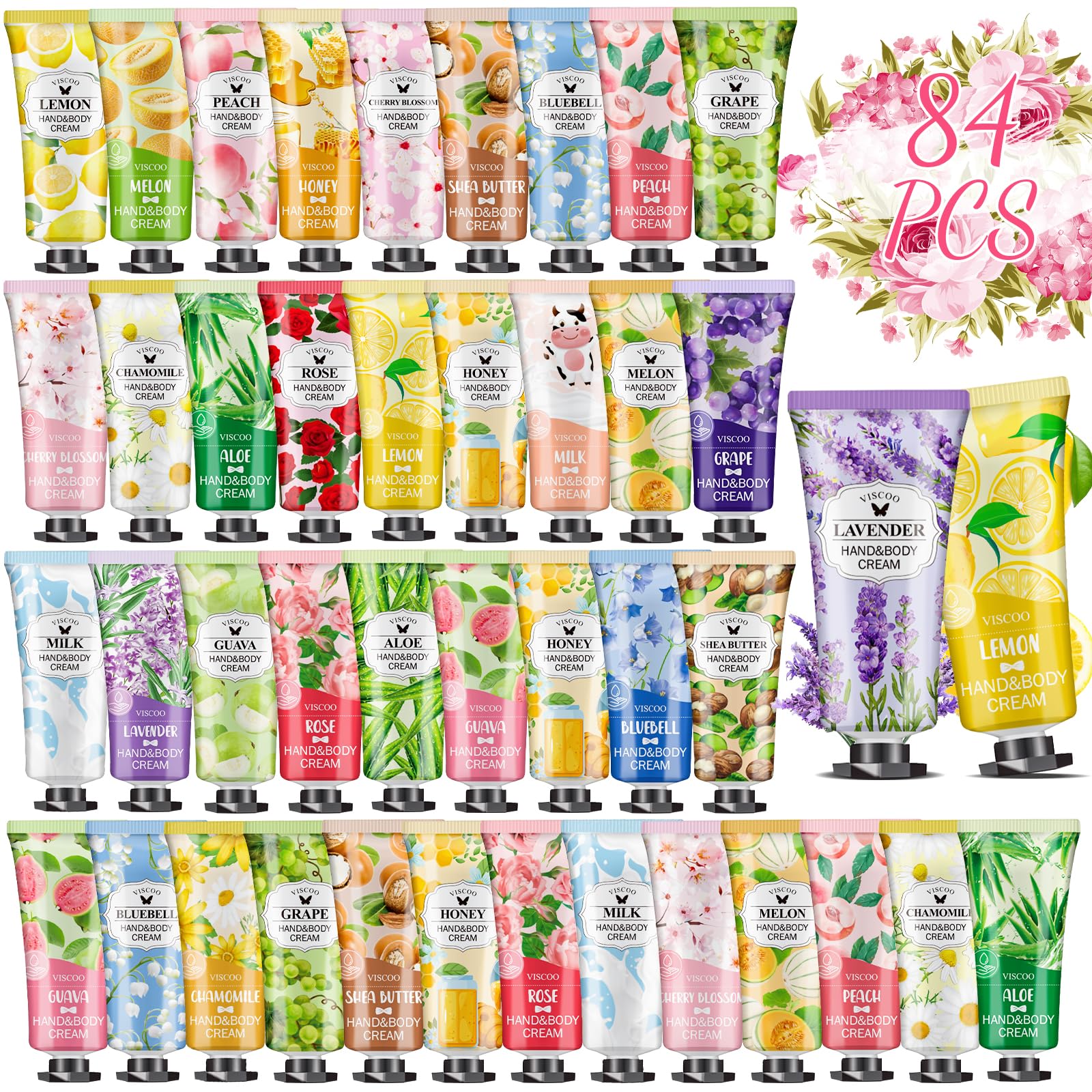 VISCOO 84-pack hand cream gifts set with display packaging, ideal for gifting.