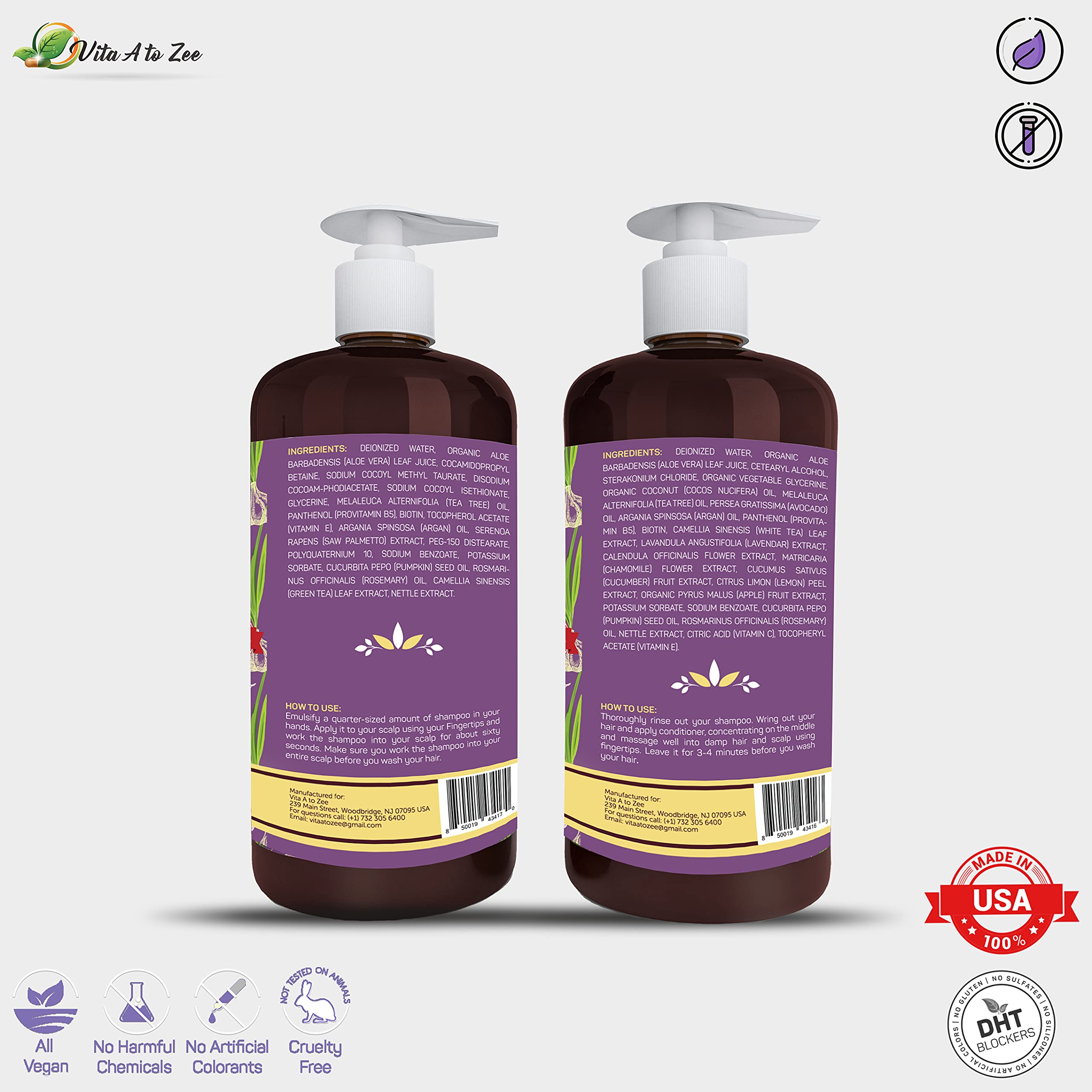 Vita A To Zee brand label closeup, USA-made quality and cruelty-free ethos