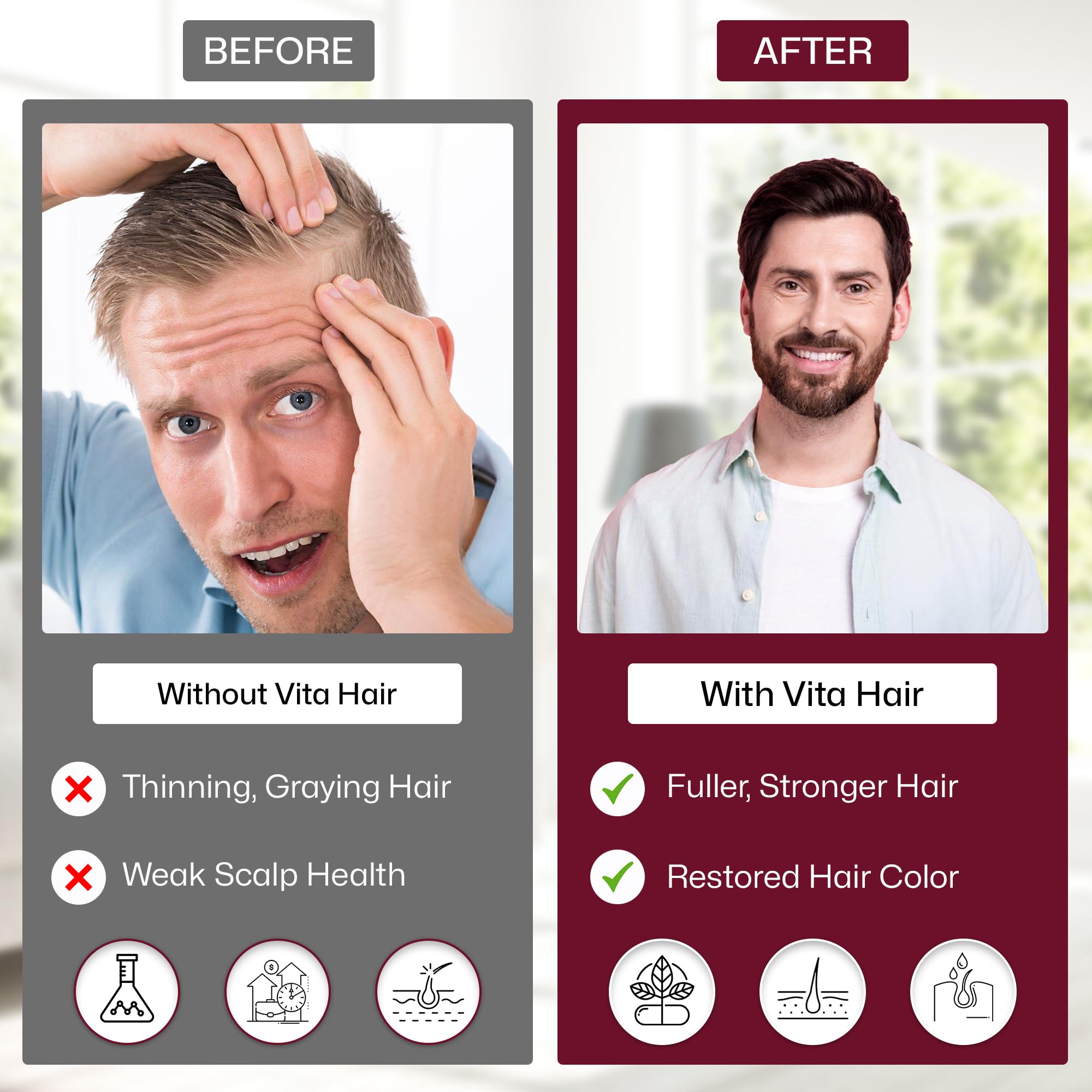 Color-support visual showing hair color maintenance with Vita Hair.