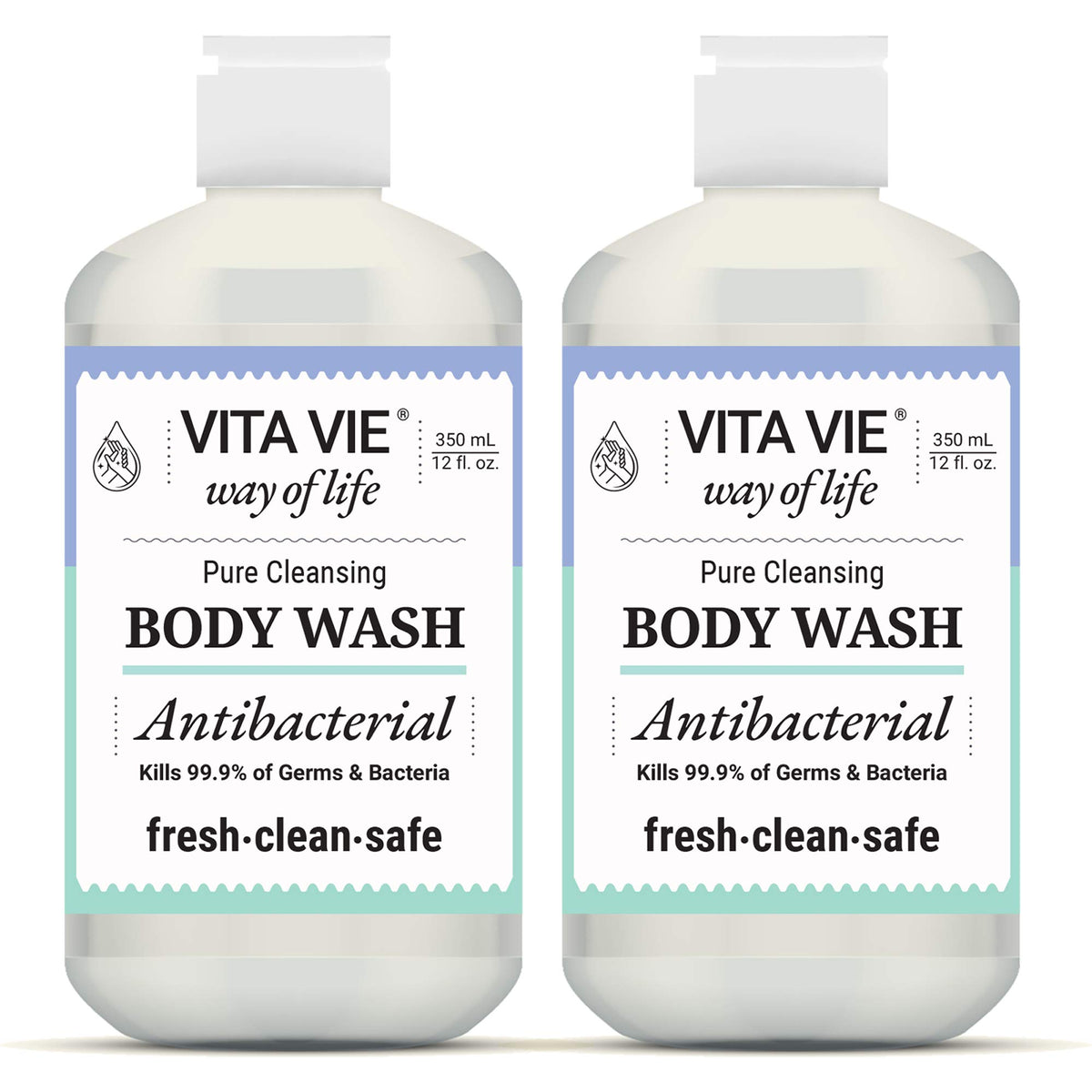 VITA VIE lemon-scented body wash bottle for refreshing hands and forearms.