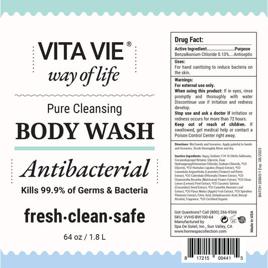 VITA VIE Body Wash Refill label view highlighting vegan, paraben-free formula.