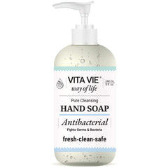 VITA VIE hand soap bottle with pump offering gentle cleansing at the sink