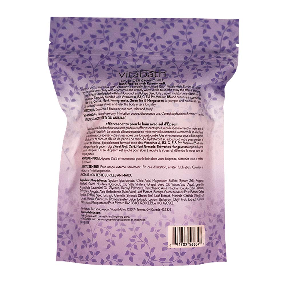 Vitabath Bath Fizzies Lavender Chamomile close-up of coconut and grape seed oils.