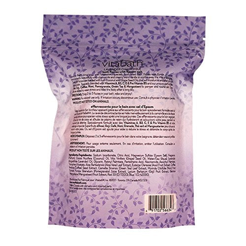 Vitabath Bath Fizzies Lavender Chamomile dissolving in water releasing soothing aroma.