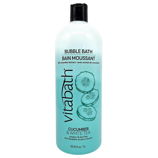 Vitabath Cucumber & White Tea Bubble Bath bottle for a refreshing cleanse.