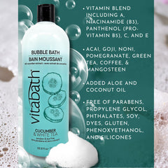 Vitabath Cucumber & White Tea Bubble Bath rich foam for a luxurious soak.