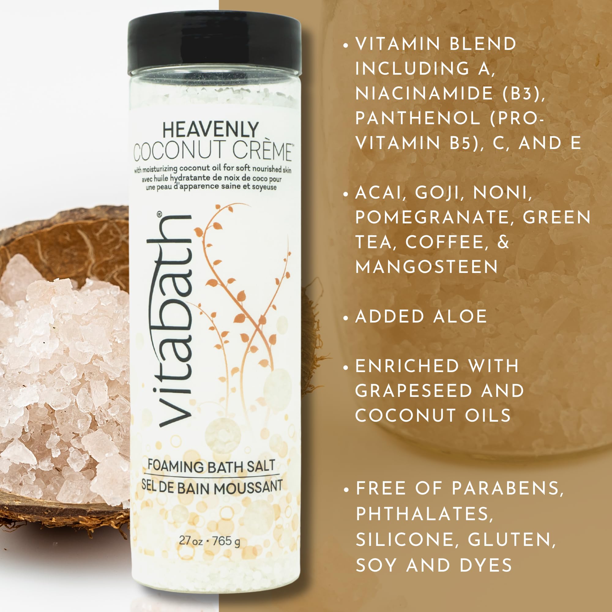 Foaming lather closeup from Vitabath Heavenly Coconut Creme bath salts for a soothing soak