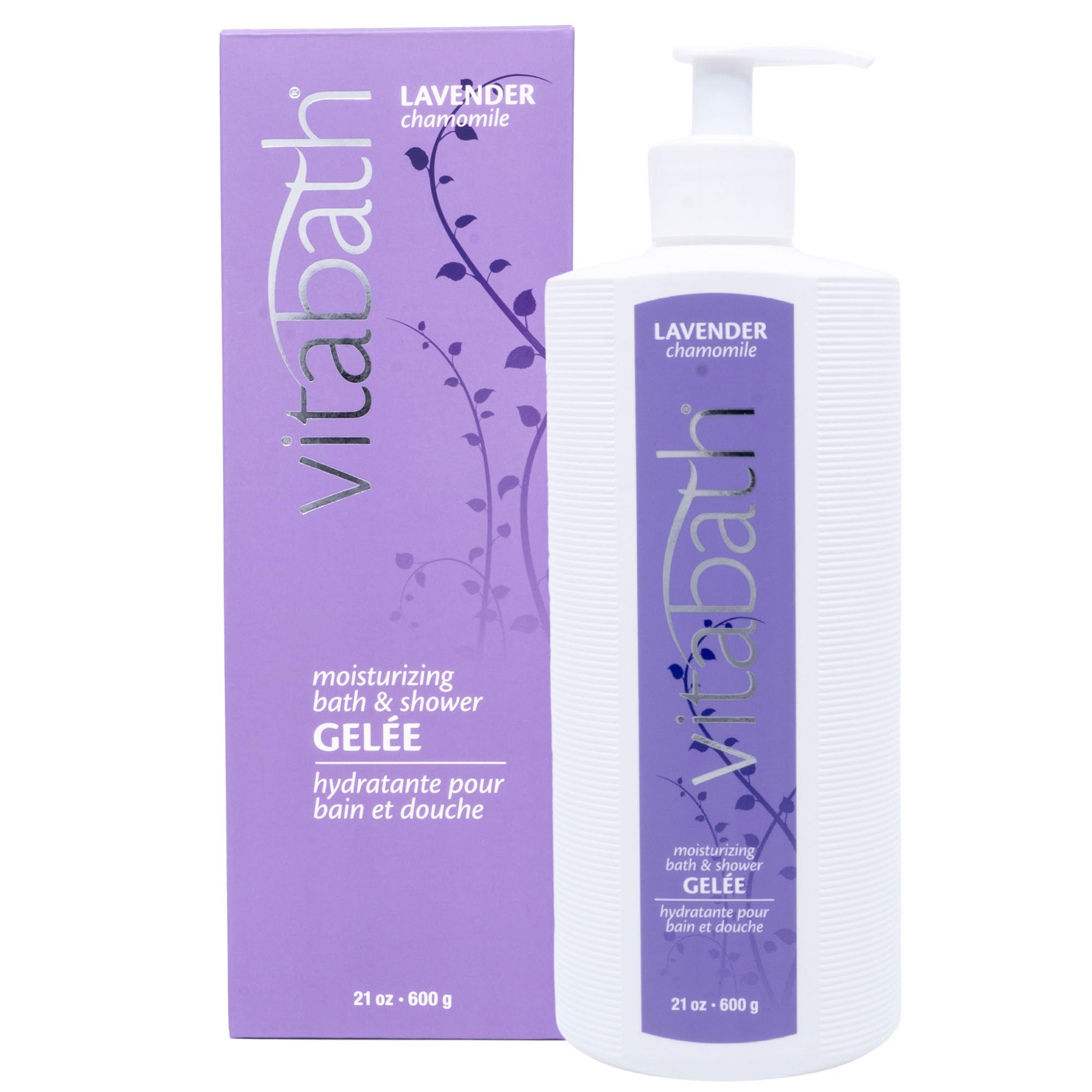 Vitabath Lavender Chamomile bottle showing calming, hydrating formula for daily cleansing.