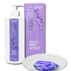 Vitabath Lavender Chamomile foamy gelee texture delivers pampering cleanse with calming scent.