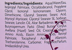 Vitabath Moisturizing Lotion Plus ingredients list highlights vitamins and oils for skin nourishment.