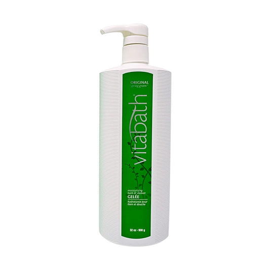 Vitabath Original Spring Green foaming gel creates spa-like bubbles.