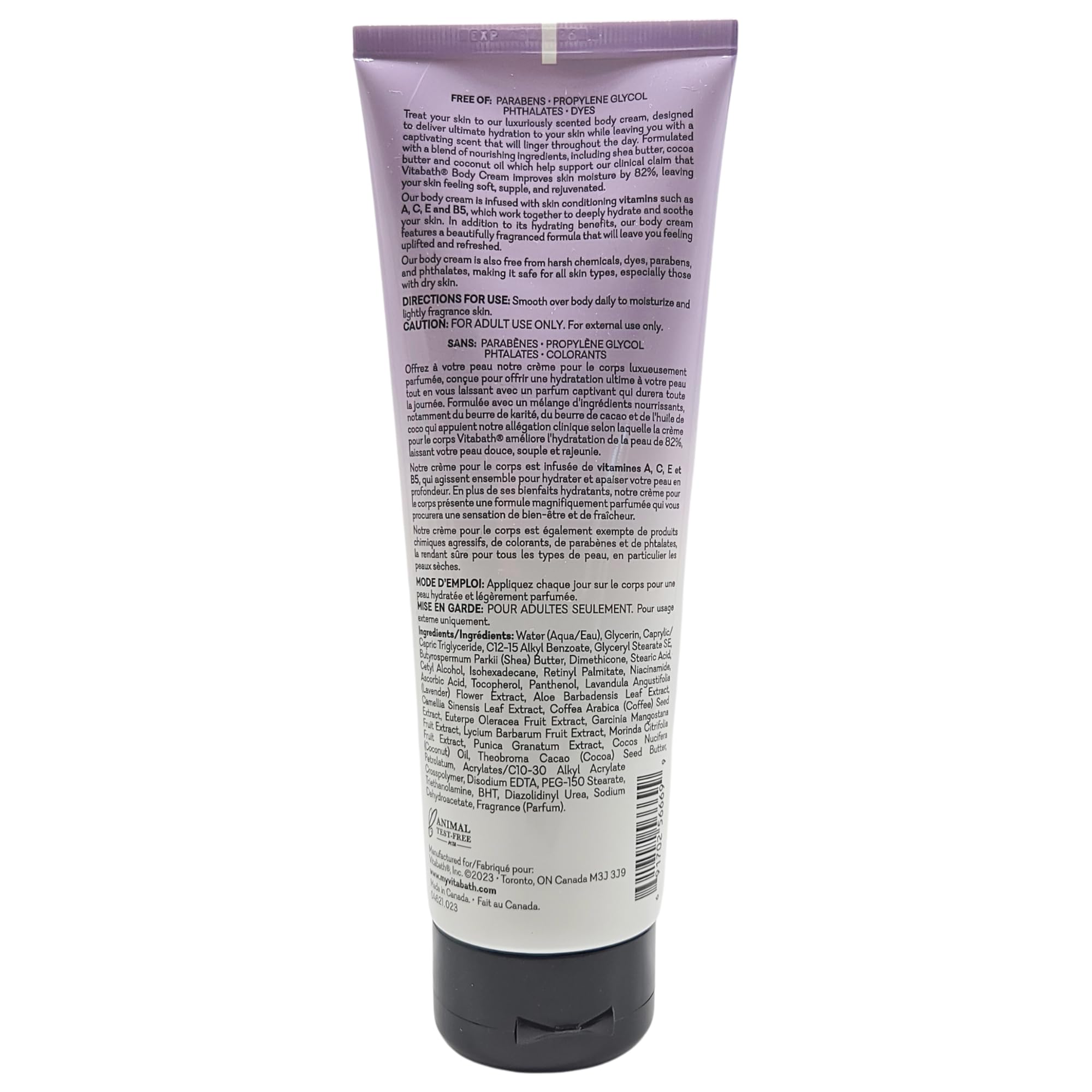 Vitabath PETA-certified label on packaging signals cruelty-free skincare.
