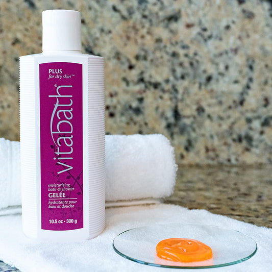 Vitabath Plus foaming gelee bath creates luxurious bubbles for a relaxing soak.