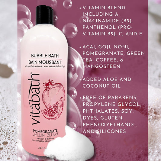 Close-up of Vitabath Pomegranate Bellini Blush foamy bubbles