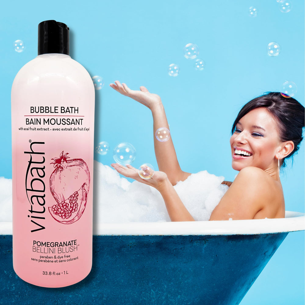 Aromas of pomegranate and peach prosecco from Vitabath Pomegranate Bellini Blush