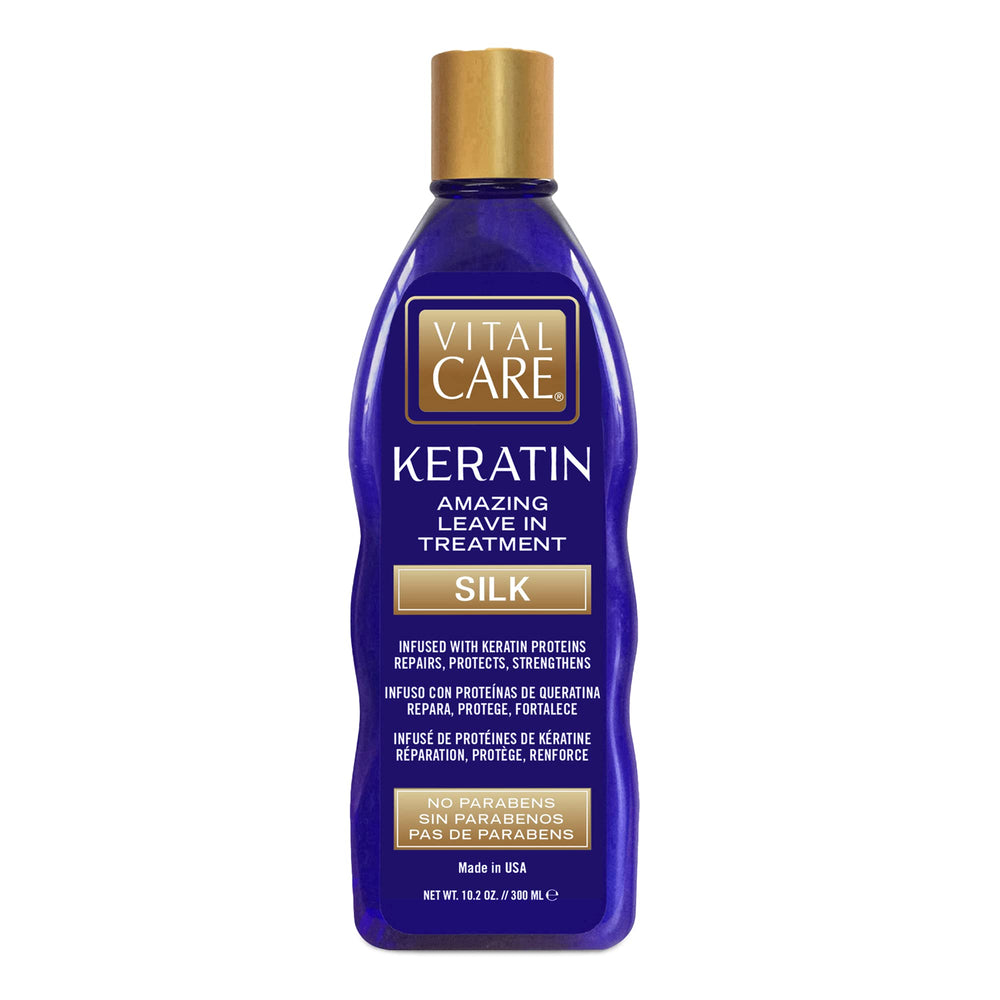 Vital Care Keratin Amazing Leave-In Silk bottle ready for detangling and shine.