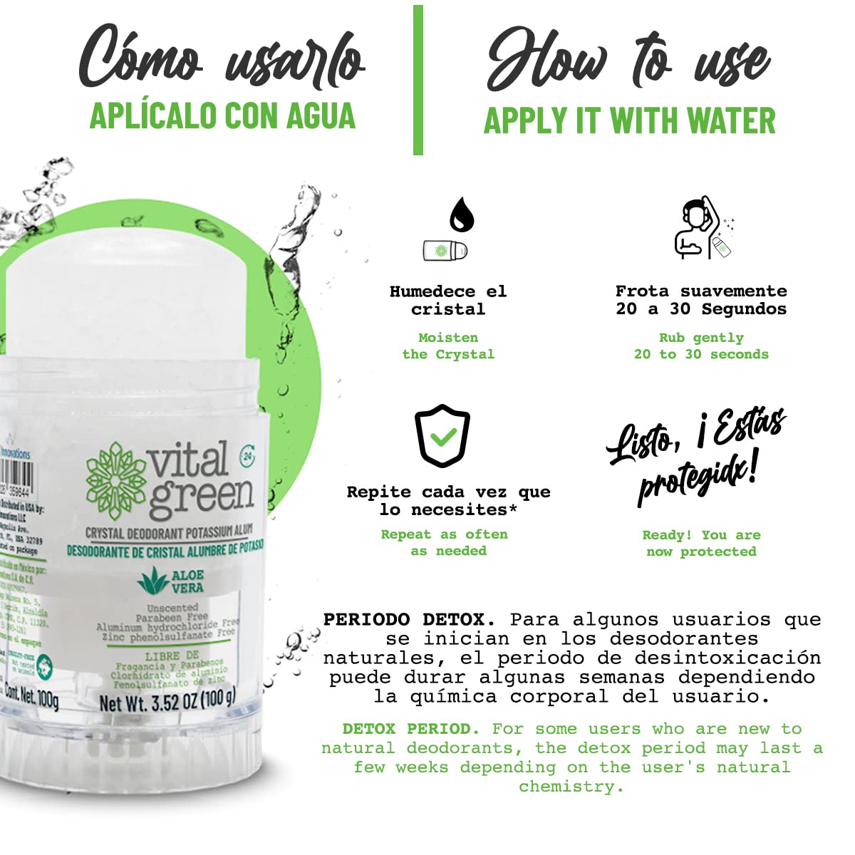 Family-friendly Vital Green deodorant for adults and youths with aluminum-free formula.
