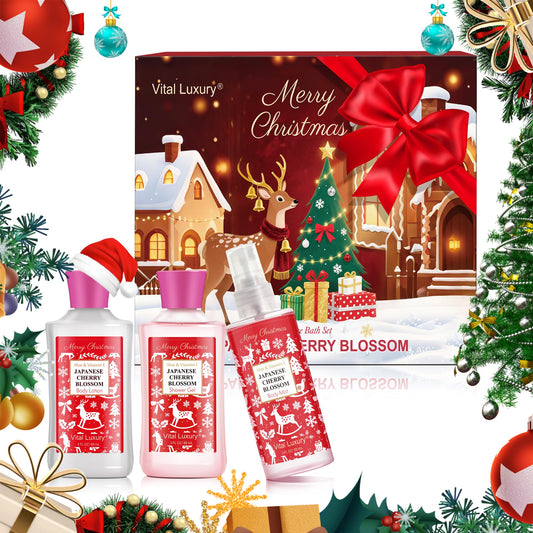 Vital Luxury Christmas gift set contents, highlights three spa products for gifting.