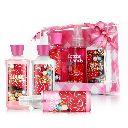 Vital Luxury cotton candy shower gel bottle for refreshing cleansing on the go.