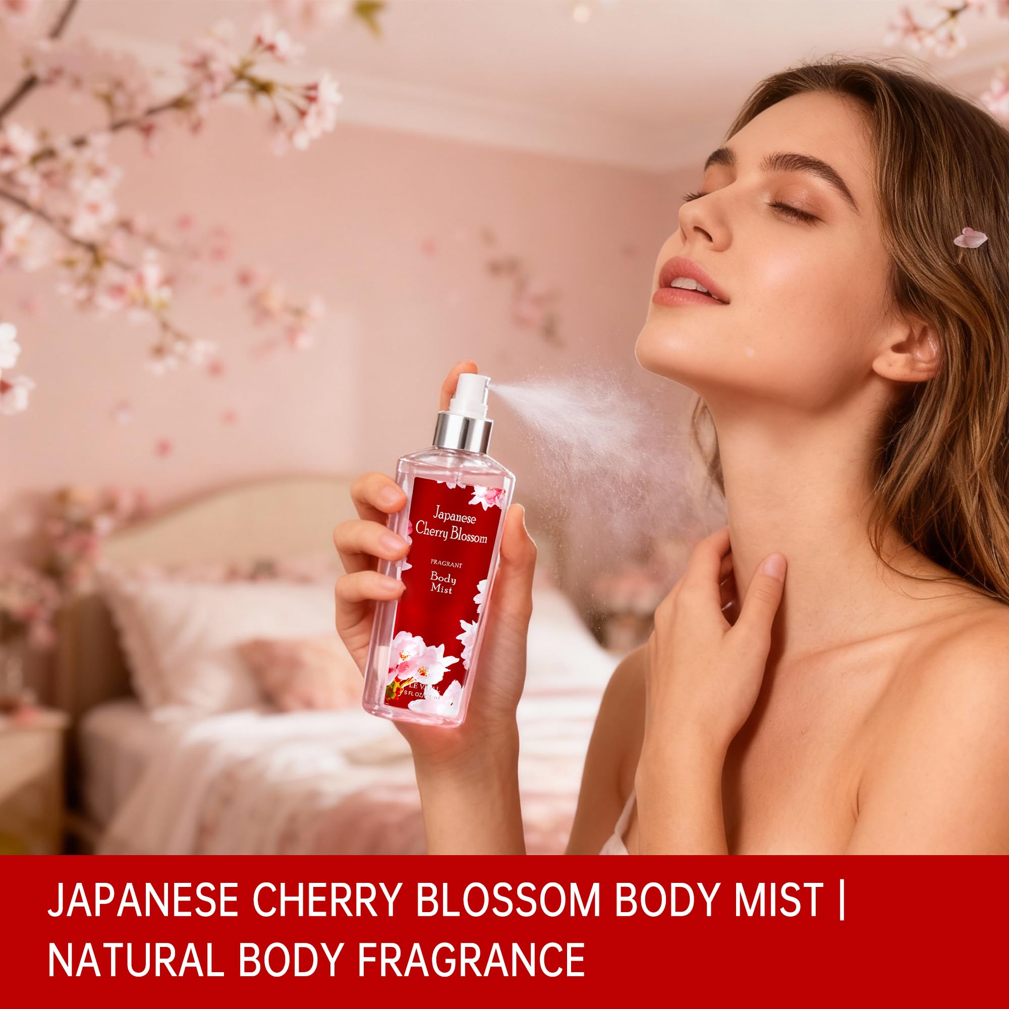 Vital Luxury Japanese Cherry Blossom Body Mist close-up highlighting fragrance notes.