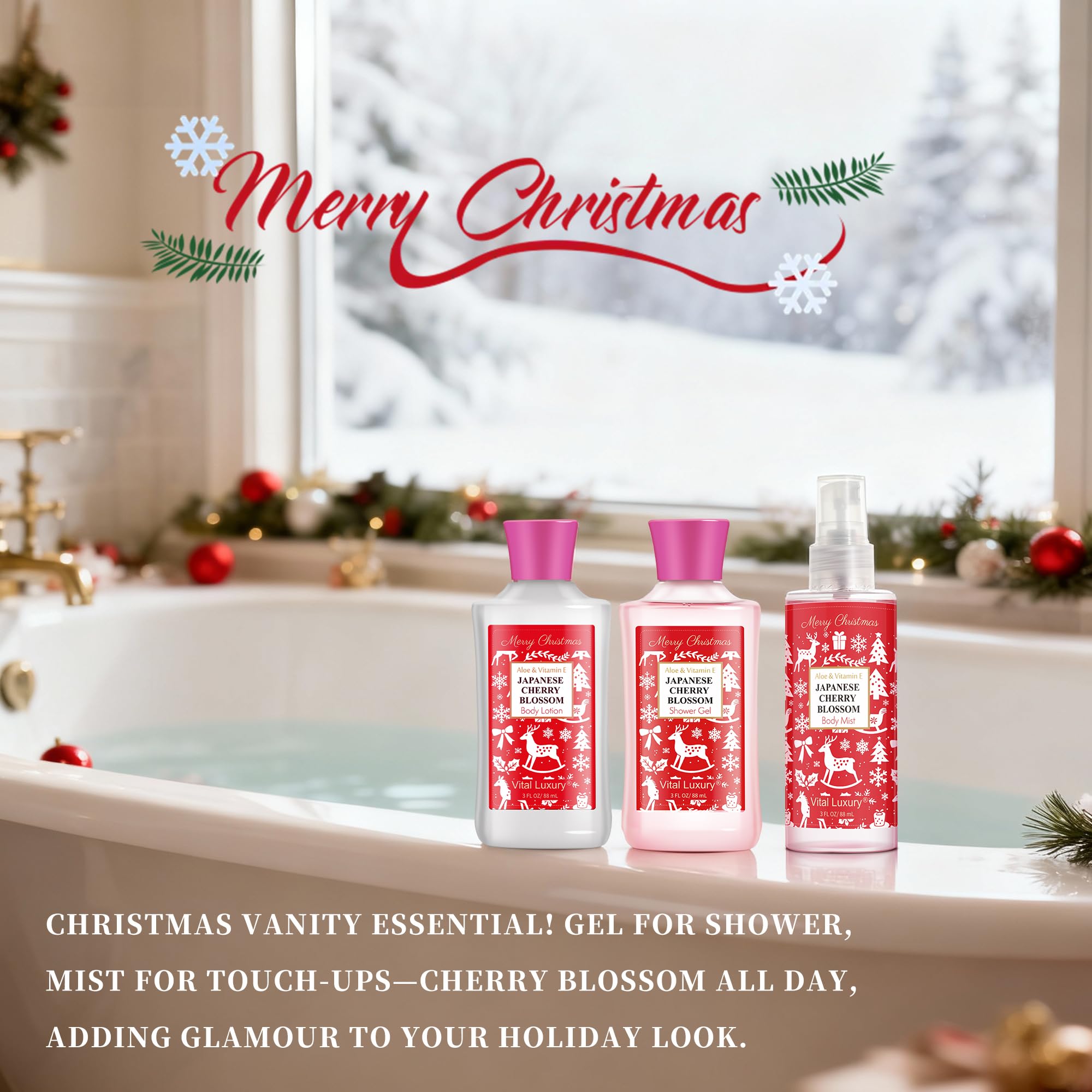 Vital Luxury lotion bottle, deep hydration for lasting softness.