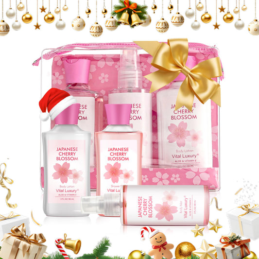 Vital Luxury shower gel bottle with Japanese Cherry Blossom scent for refreshing cleansing.