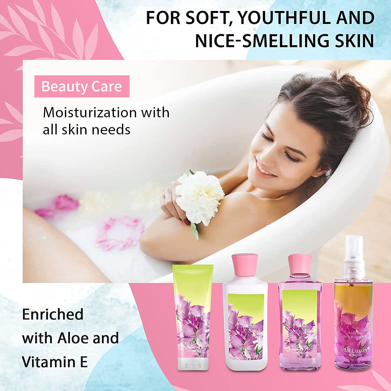 Vital Luxury Sweet Pea Shower Gel 3oz, refreshing cleanse with delicate fragrance.