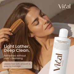 Vital Strands shampoo lather closeup demonstrates rich foam with light feel