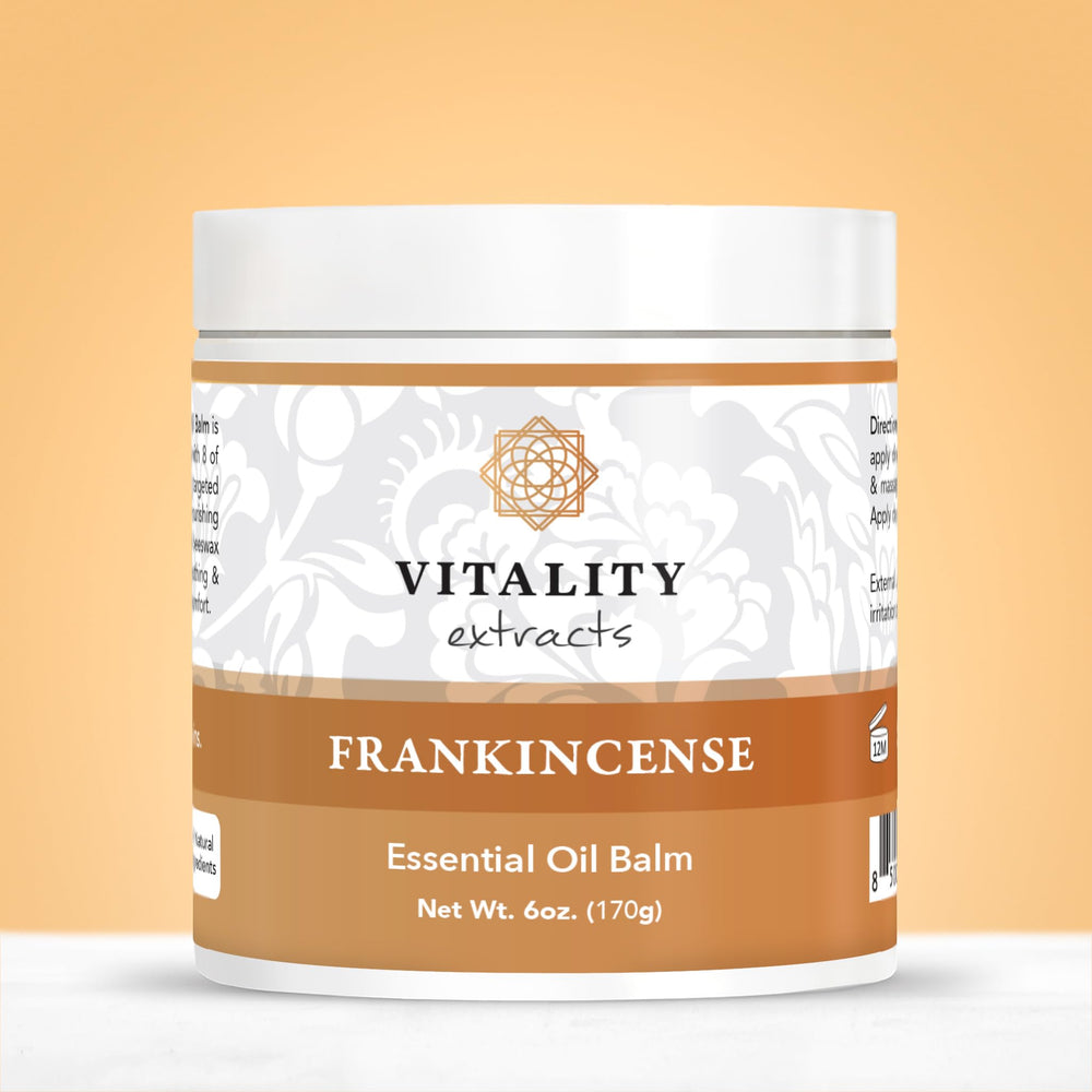 Vitality Frankincense Balm packaging ready for daily use.