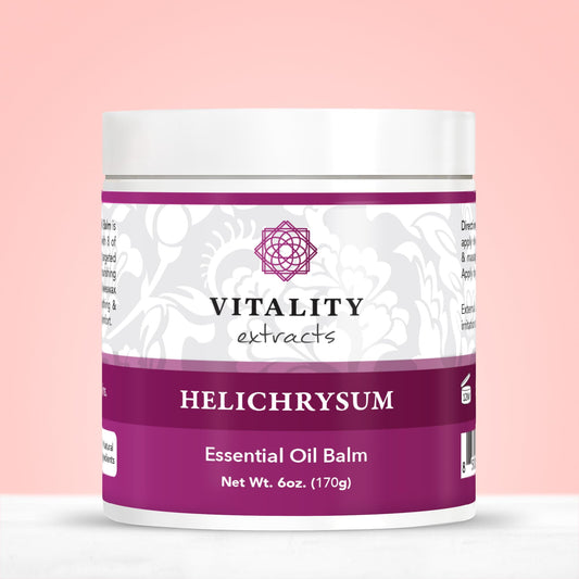 Vitality Helichrysum Balm being applied provides nourishment and softening to the skin.