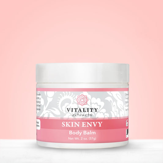 Vitality Skin Envy Balm with beeswax seals in moisture for lasting comfort.