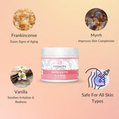 Vitality Skin Envy Balm essential oils—frankincense, myrrh and sandalwood.