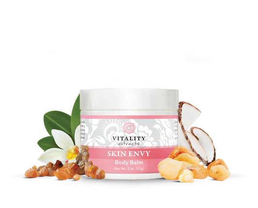 Vitality Skin Envy Balm jar ready for daily moisture on dry skin.