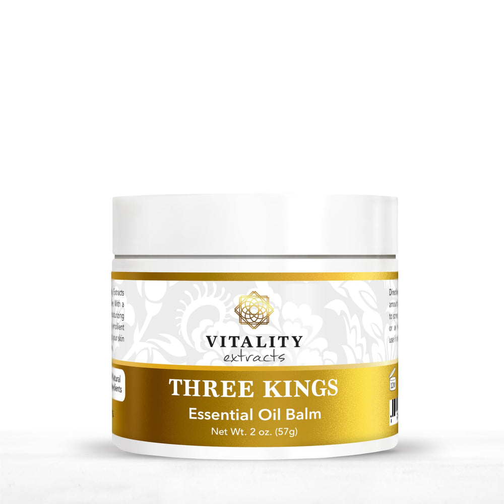 Vitality Three Kings Balm jar front, ultra hydration for dry skin.