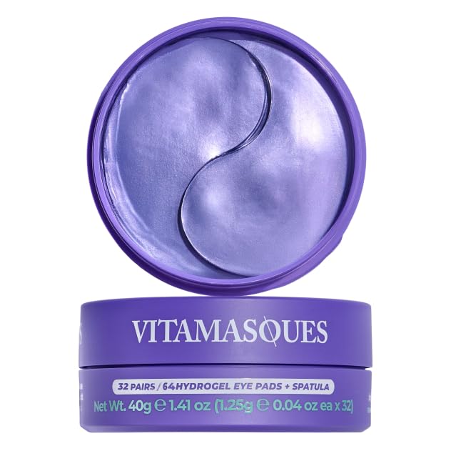 Vitamasques Lavender Hydrogel Eye Pads packaging shown for calming, refreshing care