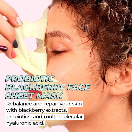 Vitamasques probiotic blackberry mask being applied for soothing hydration