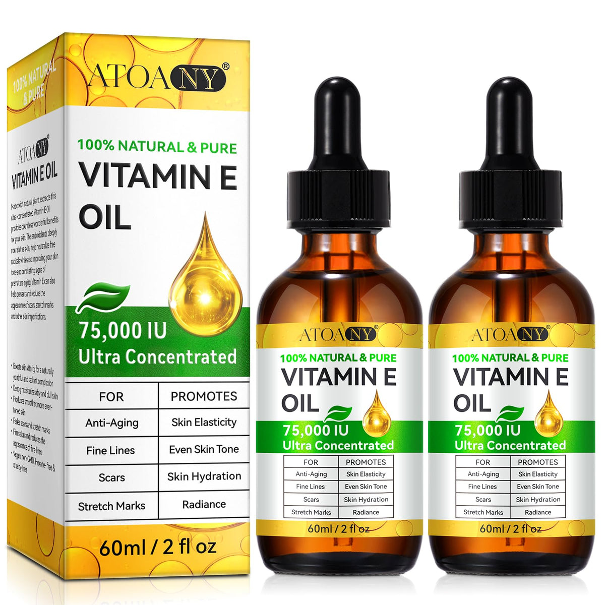 Vitamin E oil 2-pack bottle front for nourishing skin